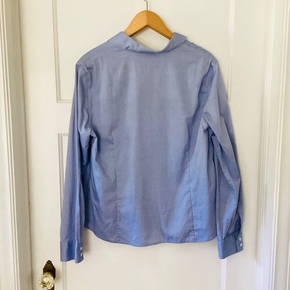 Anne Klein Non-Iron Fitted Button Up Womens L Blue V-neck Collared Blouse Office - Picture 12 of 13